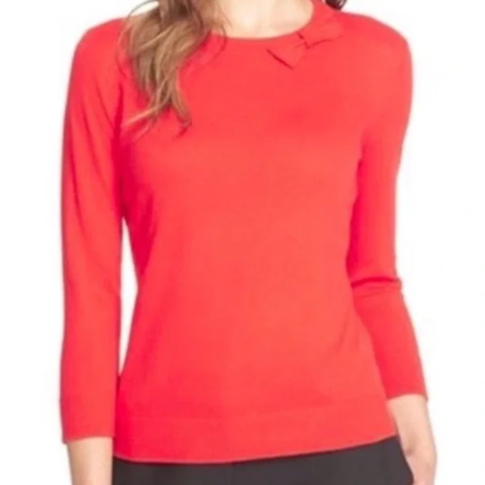 Kate Spade New York Red bow Neck Sweater. Cotton Cashmere Blend. Large